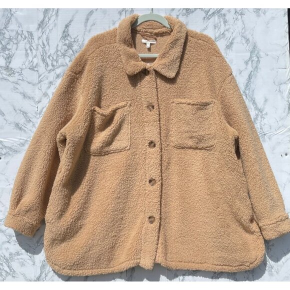 Maurice’s 2X Tan Sherpa Fleece Oversized Button-Up Jacket Front & side pockets - Picture 1 of 8